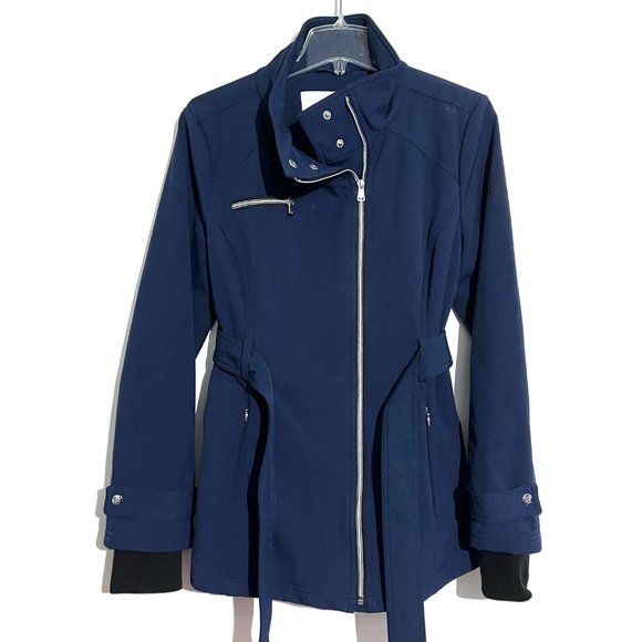 Jessica Simpson Soft Shell Tie Waist Zip Up Jacket with Thumb Holes - Picture 4 of 16